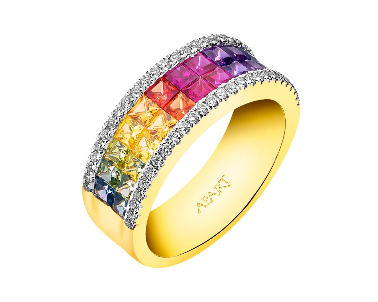 14 K Rhodium-Plated Yellow Gold Ring with Diamonds 0,31 ct - fineness 14 K