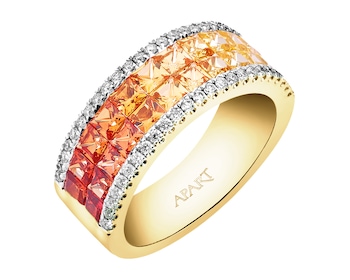 14 K Rhodium-Plated Yellow Gold Ring with Diamonds - fineness 14 K