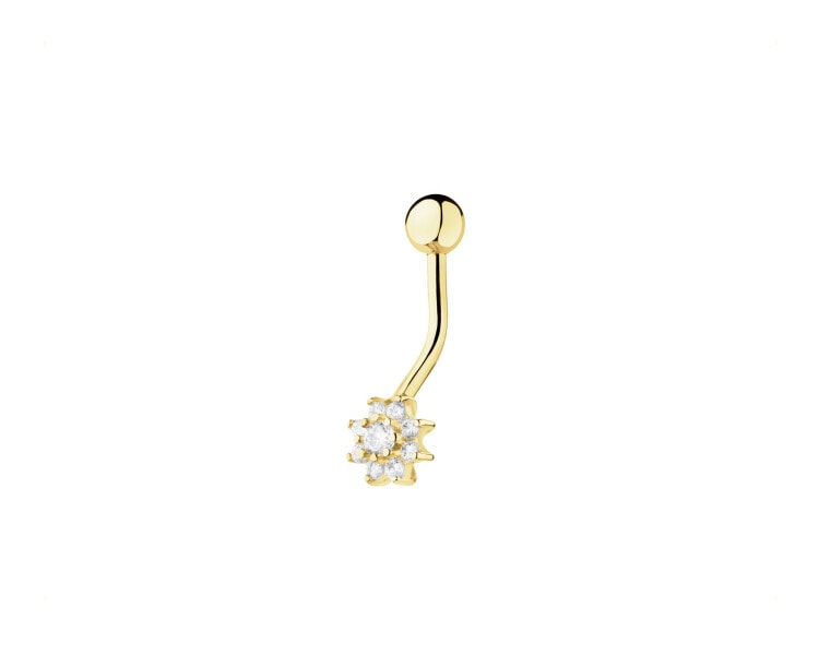 14 K Yellow Gold Navel Piercing with Cubic Zirconia