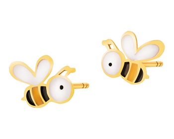Złote kolczyki z emalią - pszczółki