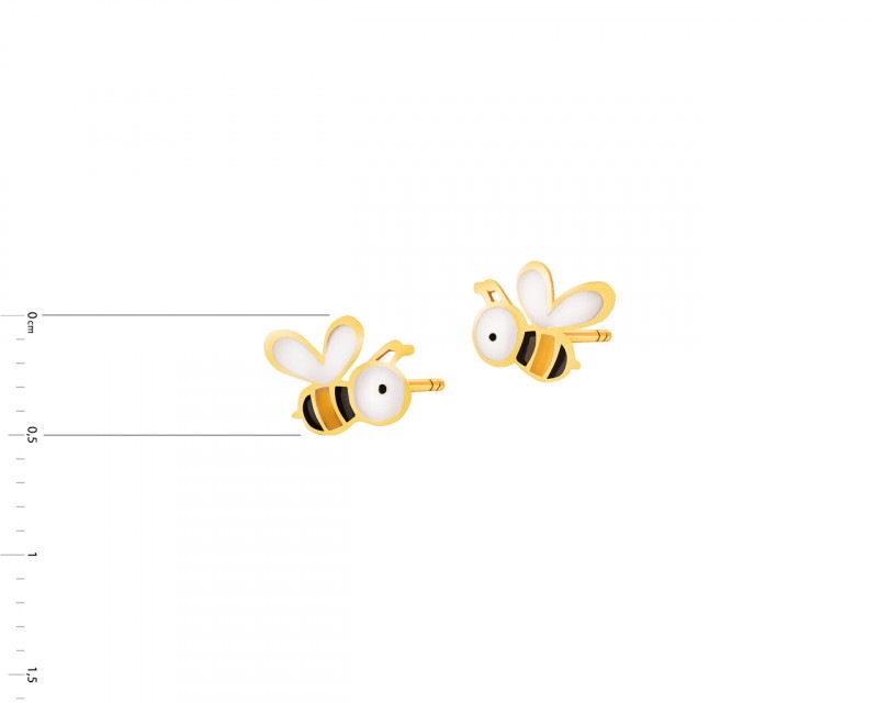 Złote kolczyki z emalią - pszczółki