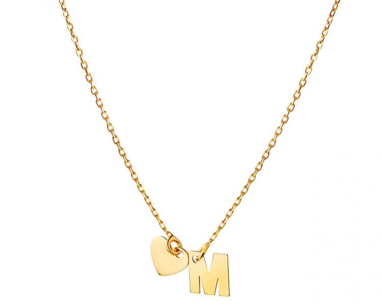Pozlacený stříbrný náhrdelník - písmeno M, srdce
