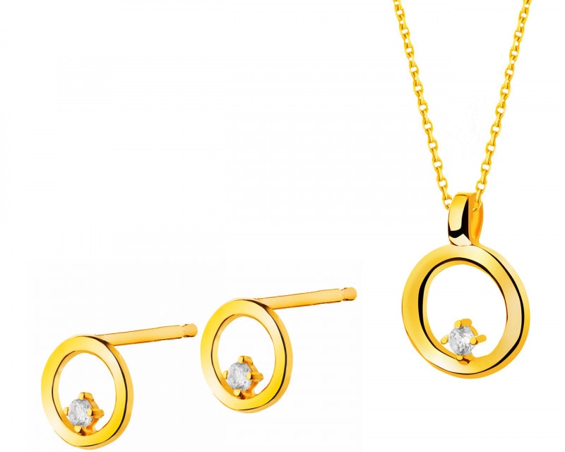 Yellow gold earrings and pendant - set
