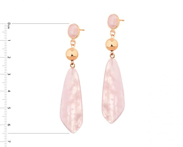 Gold-Plated Brass, Gold-Plated Silver Earrings with Quartz