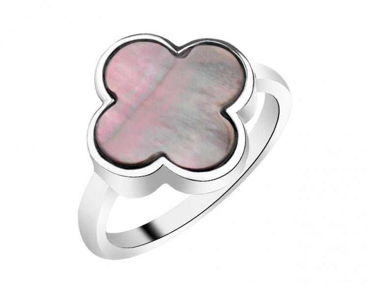 Rhodium-Plated Brass Ring with Mother Of Pearl