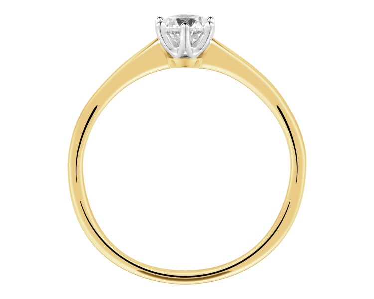 14 K Rhodium-Plated Yellow Gold Ring with Brilliant Cut Diamond - 0,30 ct - fineness 14 K