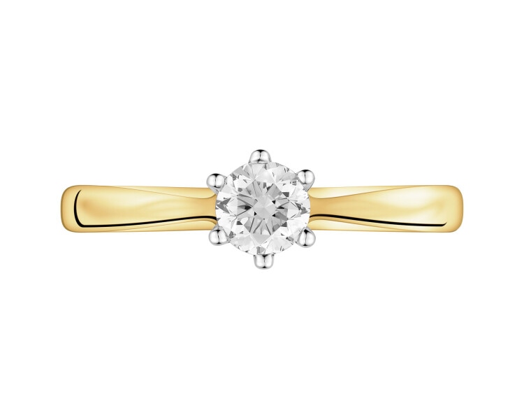 14 K Rhodium-Plated Yellow Gold Ring with Brilliant Cut Diamond - 0,30 ct - fineness 14 K