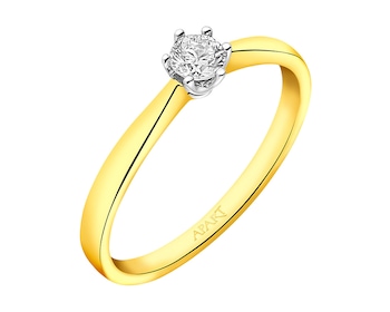 14 K Rhodium-Plated Yellow Gold Ring with Brilliant Cut Diamond 0,30 ct - fineness 14 K