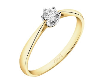 14 K Rhodium-Plated Yellow Gold Ring with Brilliant Cut Diamond - 0,19 ct - fineness 14 K