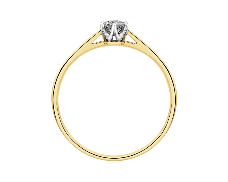 14 K Rhodium-Plated Yellow Gold Ring with Brilliant Cut Diamond - 0,19 ct - fineness 14 K