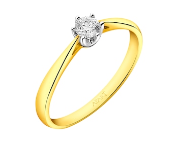 14 K Rhodium-Plated Yellow Gold Ring with Brilliant Cut Diamond 0,19 ct - fineness 14 K