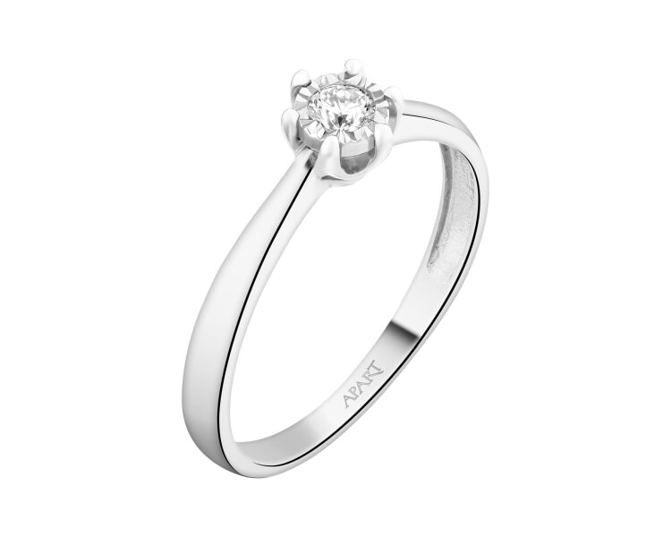 585 Rhodium-Plated White Gold Ring with Brilliant Cut Diamond - 0,10 ct - fineness 14 K