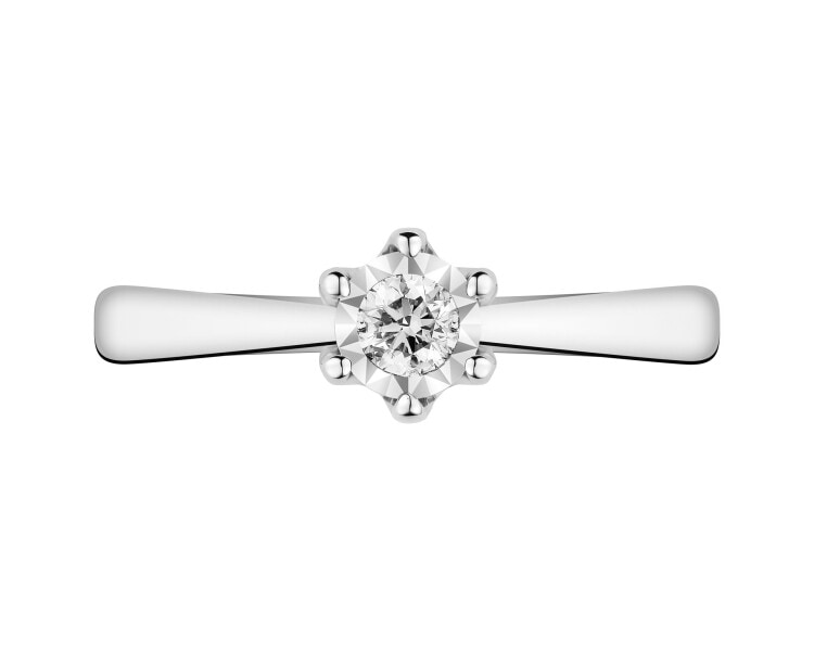 585 Rhodium-Plated White Gold Ring with Brilliant Cut Diamond - 0,10 ct - fineness 14 K