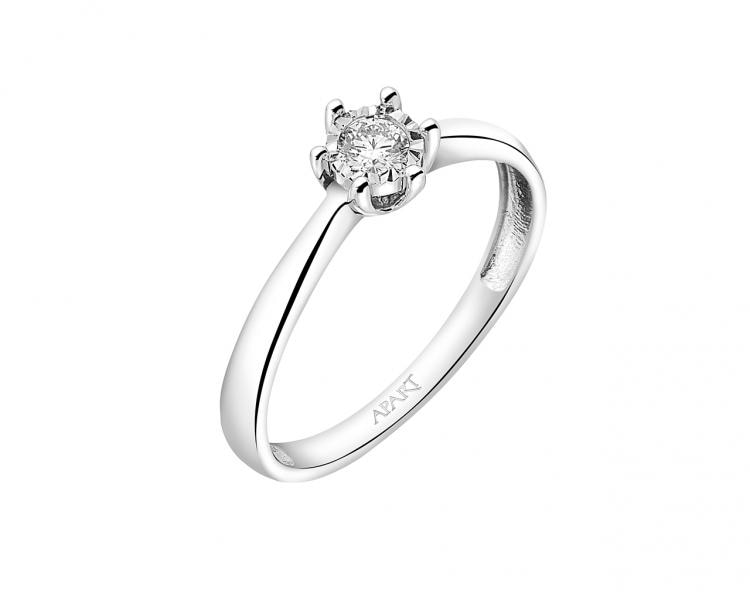 585 Rhodium-Plated White Gold Ring with Brilliant Cut Diamond 0,10 ct - fineness 14 K