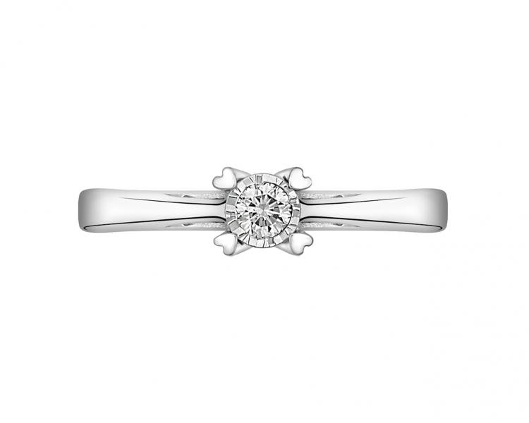 585 Rhodium-Plated White Gold Ring with Brilliant Cut Diamond 0,05 ct - fineness 14 K