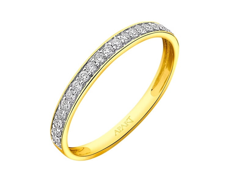 14 K Rhodium-Plated Yellow Gold Ring with Brilliant Cut Diamonds 0,14 ct - fineness 14 K
