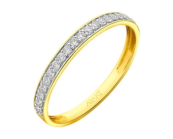 14 K Rhodium-Plated Yellow Gold Ring with Brilliant Cut Diamonds 0,14 ct - fineness 14 K