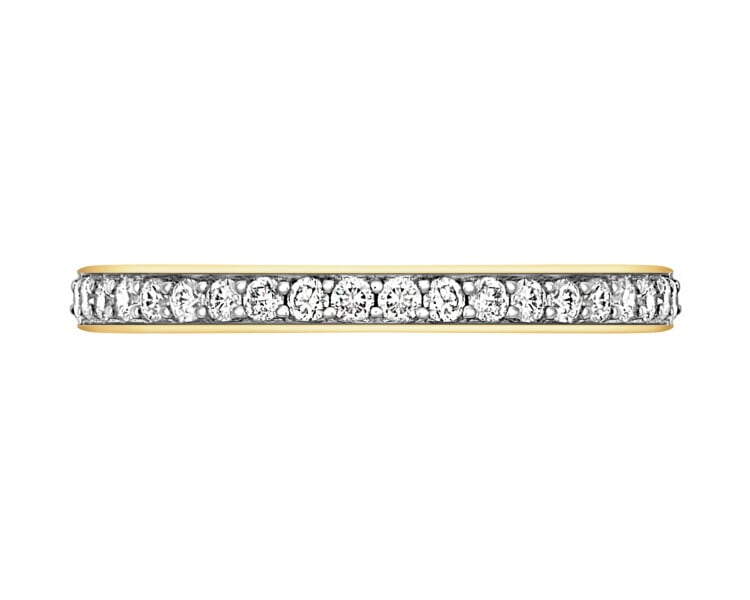 14 K Rhodium-Plated Yellow Gold Ring with Brilliant Cut Diamonds - 0,11 ct - fineness 14 K