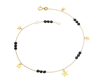 9 K Rhodium-Plated Yellow Gold Anklet with Diamond - fineness 9 K
