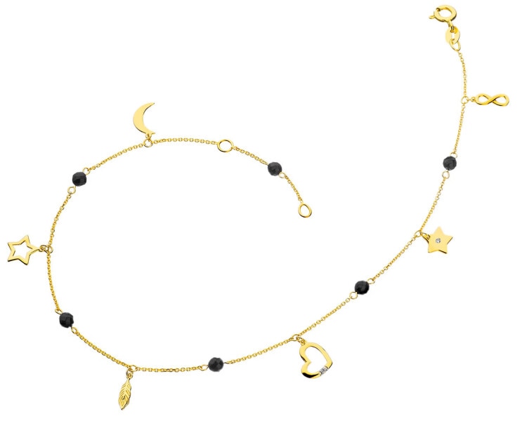 9 K Rhodium-Plated Yellow Gold Anklet with Diamonds - fineness 9 K