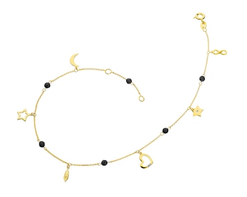 9 K Rhodium-Plated Yellow Gold Anklet with Diamonds - fineness 9 K