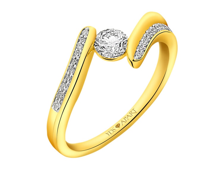 18 K Rhodium-Plated Yellow Gold Ring with Diamonds 0,39 ct - fineness 18 K