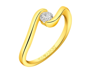 18 K Rhodium-Plated Yellow Gold Ring with Diamond - 0,23 ct - fineness 18 K