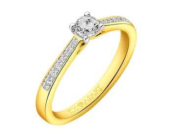 18 K Rhodium-Plated Yellow Gold Ring with Diamonds 0,27 ct - fineness 18 K