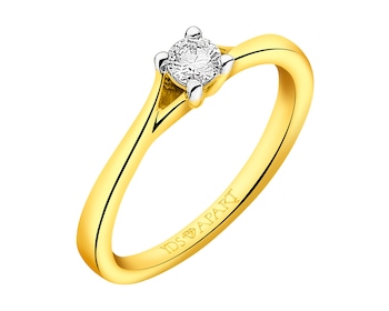 18 K Rhodium-Plated Yellow Gold Ring with Diamond 0,18 ct - fineness 18 K