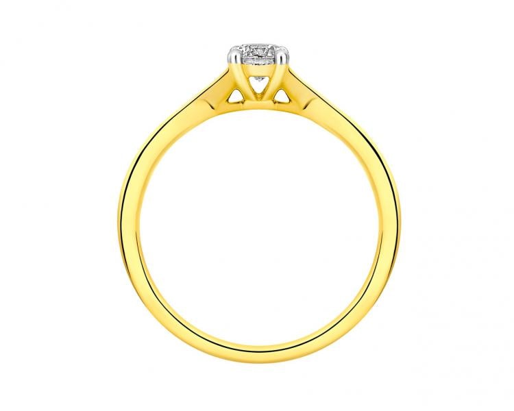 18 K Rhodium-Plated Yellow Gold Ring with Diamond 0,31 ct - fineness 18 K