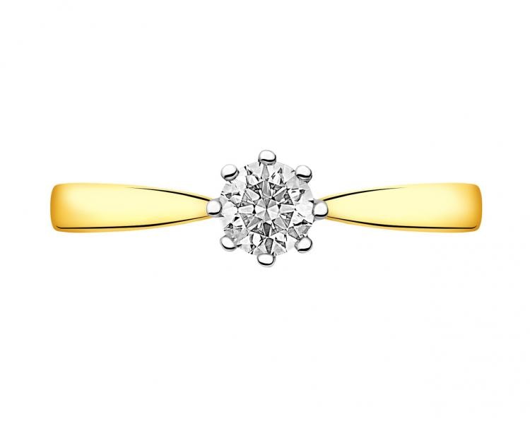 18 K Rhodium-Plated Yellow Gold Ring with Diamond 0,30 ct - fineness 18 K