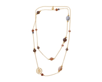 Pozlacený náhrdelník z mosazi s acháty, slunečními kameny a skleněnými detaily - rozeta
