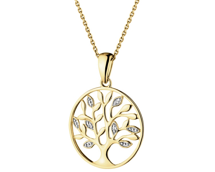 14 K Rhodium-Plated Yellow Gold Pendant with Diamonds - 0,01 ct - fineness 14 K