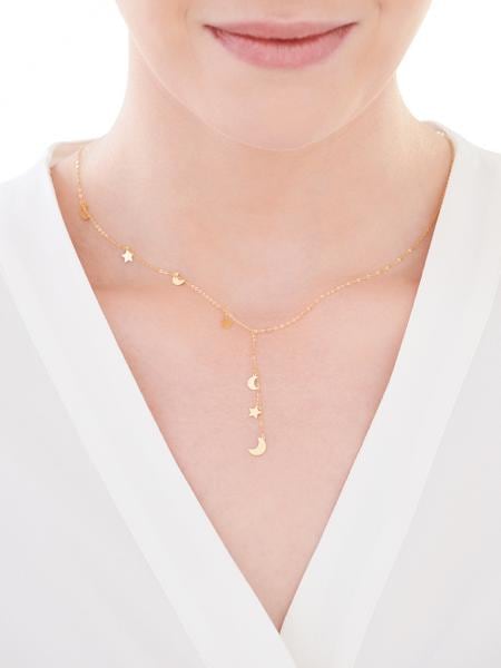 Yellow Gold Necklace - Star, Moon