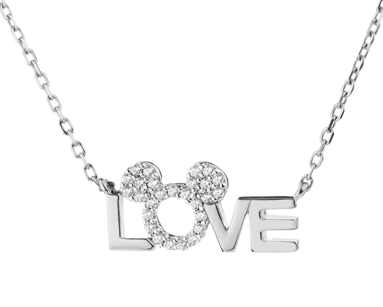 Stříbrný náhrdelník se zirkony - Mickey Mouse, love 