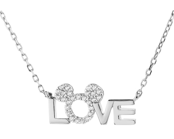 Silver necklace with cubic zirconia - Mickey Mouse, love