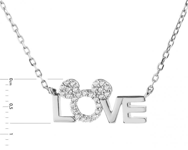 Silver necklace with cubic zirconia - Mickey Mouse, love, Disney