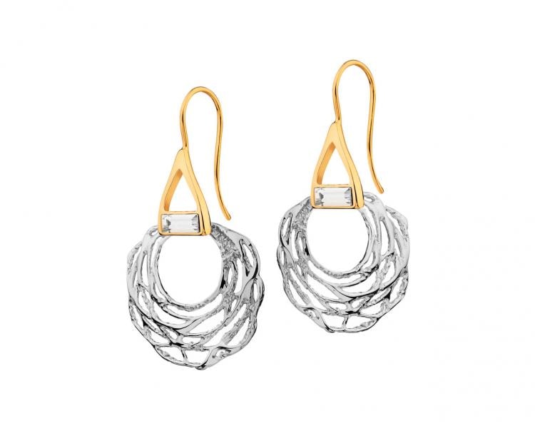 Rhodium-Plated Silver, Gold-Plated Silver Earrings with Glass