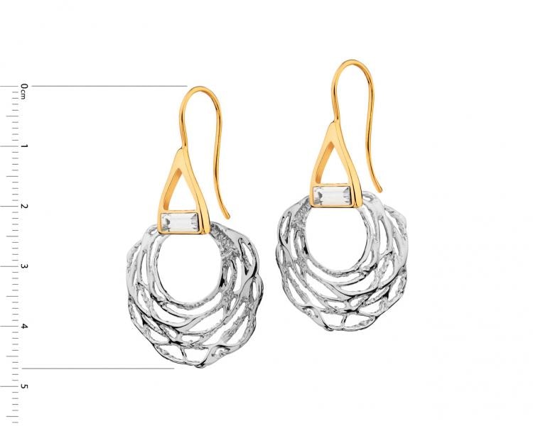 Rhodium-Plated Silver, Gold-Plated Silver Earrings with Glass