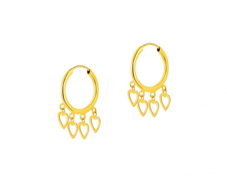 Yellow gold hoop earrings with hearts