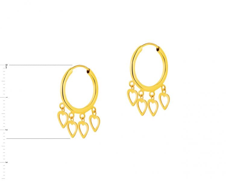 Yellow gold hoop earrings with hearts