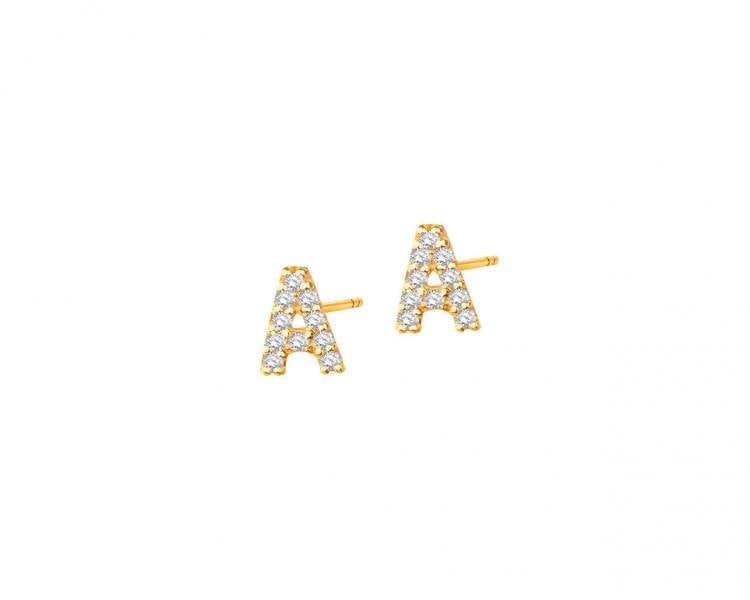 Złote kolczyki z cyrkoniami - litery A