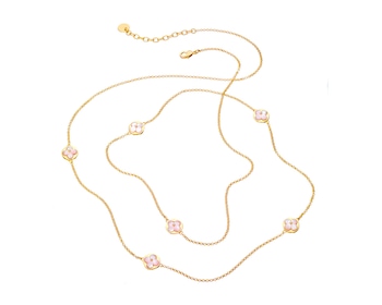 Pozlacený náhrdelník z mosazi s perletí - květy