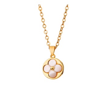 Pozlacený náhrdelník z mosazi s perletí - květ 