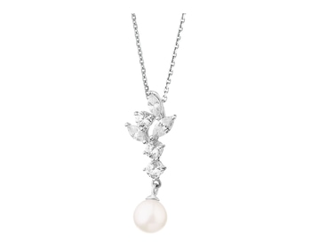 Rhodium Plated Silver Pendant with Pearl