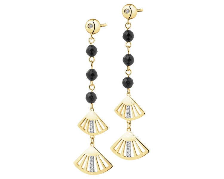 9 K Rhodium-Plated Yellow Gold Earrings with Diamonds - fineness 9 K