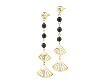 9 K Rhodium-Plated Yellow Gold Earrings with Diamonds - fineness 9 K