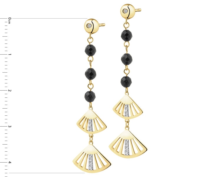 9 K Rhodium-Plated Yellow Gold Earrings with Diamonds - fineness 9 K