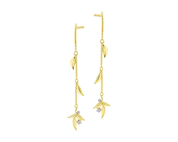 14 K Rhodium-Plated Yellow Gold Earrings with Diamonds 0,01 ct - fineness 14 K