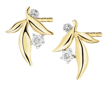 9 K Rhodium-Plated Yellow Gold Earrings with Diamonds - 0,01 ct - fineness 9 K